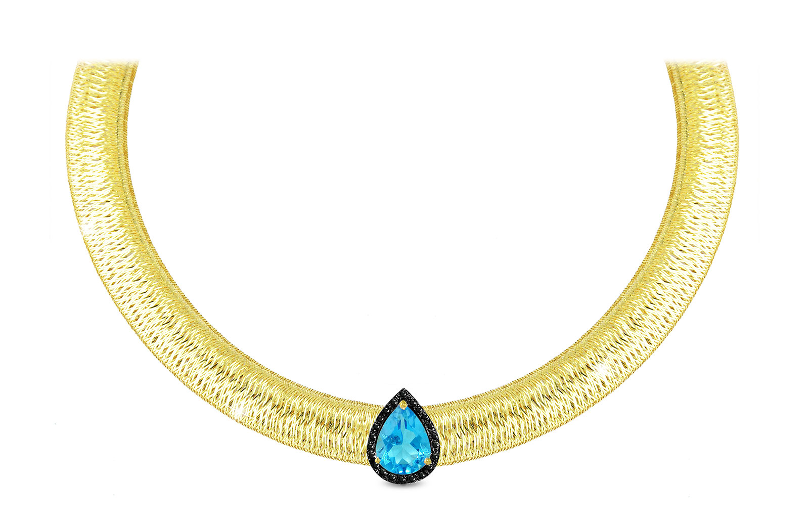 Vera Perla 18K Gold 0.12ct  Black Diamonds, Topaz  Necklace